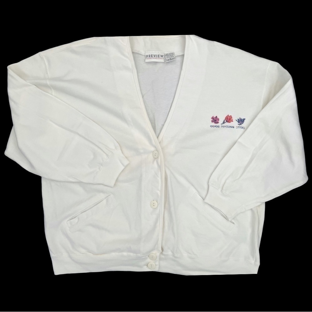 Vintage 90s Preview International White Cardigan Sweatshirt Embroidered M - Picture 3 of 8